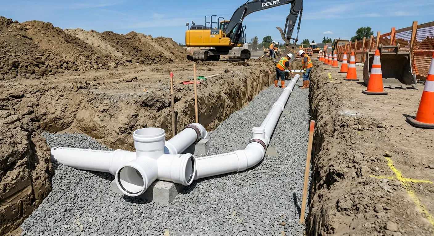New PVC sewer pipe installation in open trench for Sewer Backup in Coto de Caza